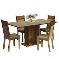 Juego de Comedor con Tablero de Madera y 4 Sillas Madesa Elisa Crema/Marrón/Beige