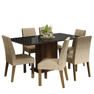 Foto 1 | Foto 1 | Juego de Comedor Mesa Tablero de Vidrio 6 Sillas Madesa Alexis Marrón
