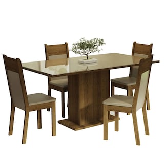 Foto 1 | Foto 1 | Juego de Comedor con Tablero de Vidrio y 4 Sillas Madesa Greta Crema Marrón Beige