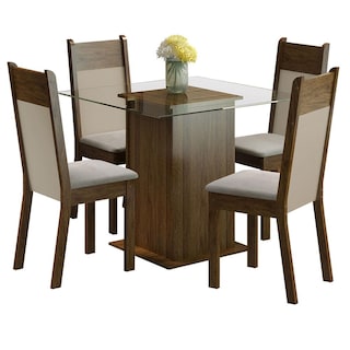 Foto 1 | Foto 1 | Madesa Juego De Comedor Mesa Con Tapa De Vidrio Y 4 Sillas Dallas Rústico/crema/sintético/beige