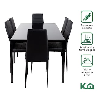 Foto 3 | Foto 3 | Sillas de Comedor y Mesa Vidrio Templado KingsHouse Negro