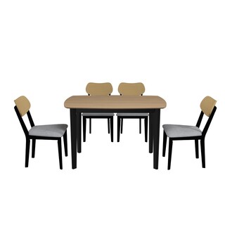 Foto 1 | Foto 1 | Mesa De Comedor Color Madera Y Negro Con 4 Sillas Con Estructura De Madera Maciza Y Asientos Acolchados