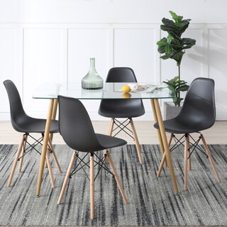 Foto 7 | Foto 7 | Comedor Completo Con Mesa De Cristal Y 4 Sillas Negras Con Patas De Madera Y Soporte Metálico