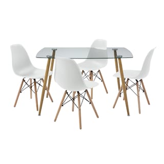 Foto 1 | Foto 1 | Comedor Completo Con Mesa De Cristal Y 4 Sillas Blancas Con Patas De Madera Y Soporte Metálico
