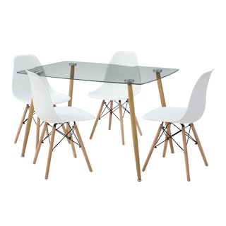 Foto 2 | Foto 2 | Comedor Completo Con Mesa De Cristal Y 4 Sillas Blancas Con Patas De Madera Y Soporte Metálico