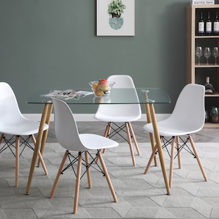 Foto 7 | Foto 7 | Comedor Completo Con Mesa De Cristal Y 4 Sillas Blancas Con Patas De Madera Y Soporte Metálico