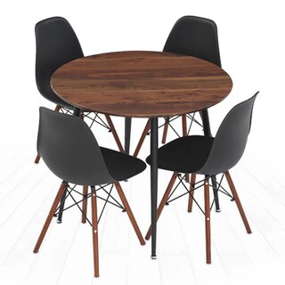 Foto 2 | Foto 2 | Comedor Completo Con Mesa Redonda Color Negro Y Nogal Y 4 Sillas Negras Con Patas De Madera Y Soporte Metálico