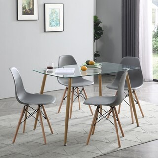 Foto 7 | Foto 7 | Comedor Completo Con Mesa De Cristal Y 4 Sillas Grises Con Patas De Madera Y Soporte Metálico