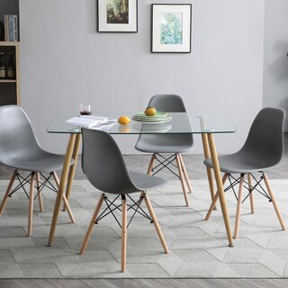 Foto 8 | Foto 8 | Comedor Completo Con Mesa De Cristal Y 4 Sillas Grises Con Patas De Madera Y Soporte Metálico