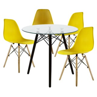 Foto 1 | Foto 1 | Comedor Cristal Con Patas Nogal Para 4 Personas Sillas Oslo Amarillas