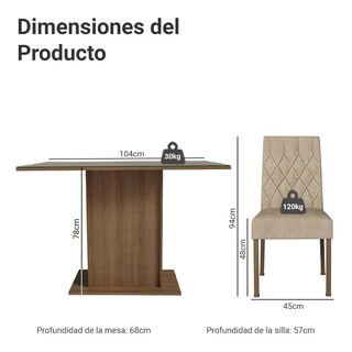 Foto 3 | Foto 3 | Juego De Comedor Con Mesa Y 4 Sillas Madesa Reale Mi