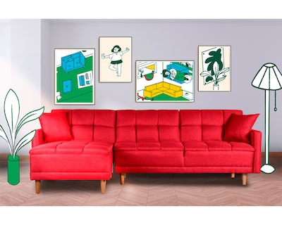 Foto 1 | Foto 1 | Sala Modular Sofá Cama Reversible De Lino Rojo Modelo Sunny Makora