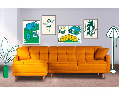 Foto 1 | Foto 1 | Sala Modular Sofá Cama Reversible De Lino Mostaza Modelo Sunny Makora