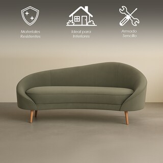 Foto 3 | Foto 3 | Ilios Innova | Sofá De 3 Plazas Curvo Querétaro Verde. Diseño Orgánico Y Patas De Madera Estables Para Sala Moderna