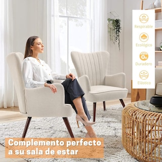 Foto 4 | Foto 4 | Sillon Individual Terciopelo Sillon Occasional De Madera Beige Gomyhome