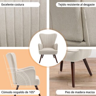 Foto 8 | Foto 8 | Sillon Individual Terciopelo Sillon Occasional De Madera Beige Gomyhome