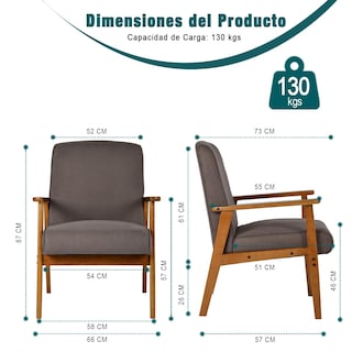 Foto 3 | Foto 3 | Sillón Individual Furniturer Bruqax Marrón 60 X 62 X 87.5 Cm