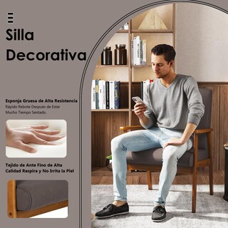 Foto 6 | Foto 6 | Sillón Individual Furniturer Bruqax Marrón 60 X 62 X 87.5 Cm