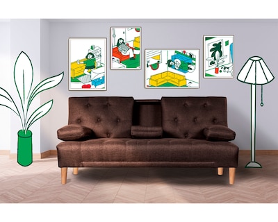 Foto 1 | Foto 1 | Sofá Cama Makora Caroli Café Lino con Portavasos
