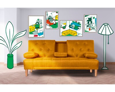 Foto 1 | Foto 1 | Sofá Cama Makora Caroli Mostaza Lino con Portavasos