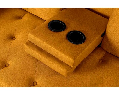 Foto 5 | Foto 5 | Sofá Cama Makora Caroli Mostaza Lino con Portavasos