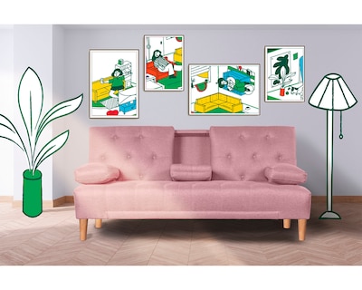 Foto 1 | Foto 1 | Sofá Cama Makora Caroli Rosa Lino con Portavasos