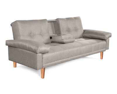 Foto 3 | Foto 3 | Sofá Cama de Lino Gris Claro con Portavasos Modelo Hendrix