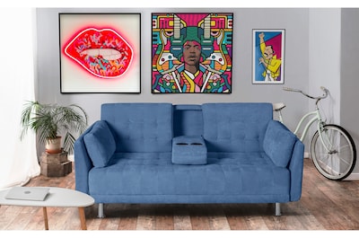 Foto 1 | Foto 1 | Sofá Cama de Velvet Azul con Portavasos Makora Zeppelin