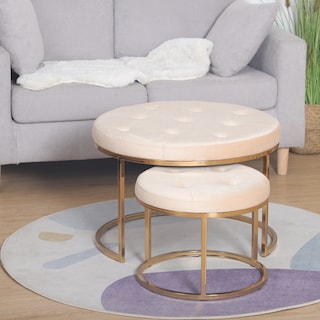 Foto 7 | Foto 7 | Set De Taburetes Redondos Tapizados En Terciopelo Beige Con Base De Hierro Y Patas De Metal Galvanizado