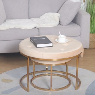 Foto 8 | Foto 8 | Set De Taburetes Redondos Tapizados En Terciopelo Beige Con Base De Hierro Y Patas De Metal Galvanizado
