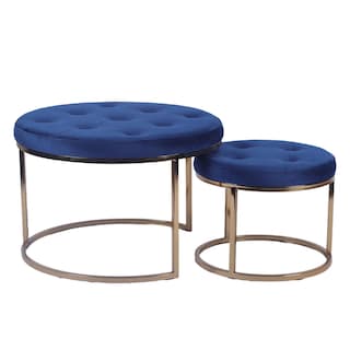 Foto 1 | Foto 1 | Set De Taburetes Redondos Tapizados En Terciopelo Azul Con Base De Hierro Y Patas De Metal Galvanizado