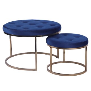 Foto 2 | Foto 2 | Set De Taburetes Redondos Tapizados En Terciopelo Azul Con Base De Hierro Y Patas De Metal Galvanizado