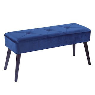 Foto 2 | Foto 2 | Taburete Tapizado En Terciopelo Azul Con Patas De Madera De Caucho De Nogal Y Marco De Madera