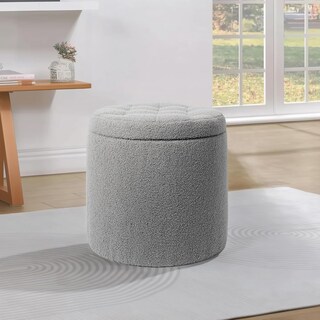 Foto 6 | Foto 6 | Taburete Otomano Redondo Mu:4life Gris con Asiento Acolchado Baúl de Almacenaje y Tapa de Mdf