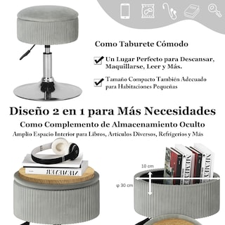 Foto 5 | Foto 5 | Taburete Tocador Tipo Puf Para Almacenar Furniturer Theehe Gris