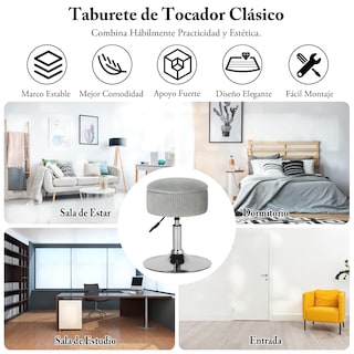 Foto 8 | Foto 8 | Taburete Tocador Tipo Puf Para Almacenar Furniturer Theehe Gris