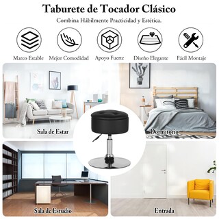 Foto 8 | Foto 8 | Taburete Tocador Tipo Puf Para Almacenar Furniturer Theehe Negro