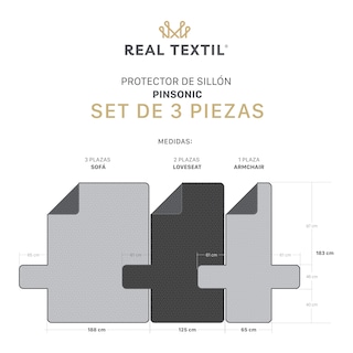 Foto 5 | Foto 5 | Protector Cubresala Pinsonic Real Textil Acero / Cenizo Doble Vista 3 Piezas