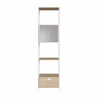 Foto 1 | Foto 1 | Librero Color Blanco Y Madera Personalizable Con 2 Compartimentos Y 3 Espacios, Estructura Metálica De Acero