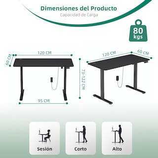 Foto 3 | Foto 3 | Escritorio Elevable Eléctrico Furniturer Samir Negro 120 X 60 X 73 - 122 Cm