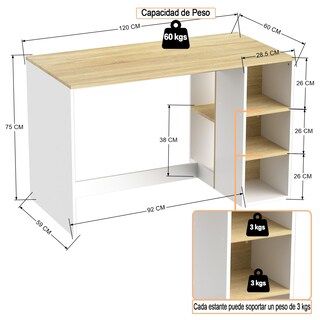 Foto 3 | Foto 3 | Escritorio Furniturer Brenton Blanco 120 X 60 X 75 Cm