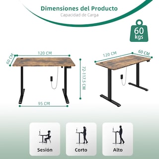 Foto 3 | Foto 3 | Escritorio Elevable Eléctrico Furniturer Samir Marrón 120 X 60 X 72 - 117.5 Cm