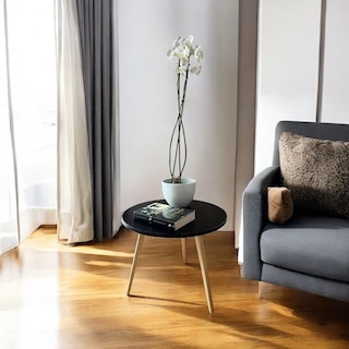 Foto 2 | Foto 2 | Mesa Auxiliar Redonda Negra 50cm Minimalista Mdf Moderna