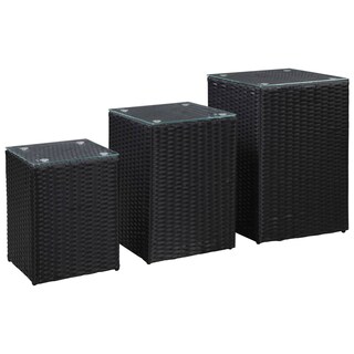 Foto 1 | Foto 1 | Mesas Auxiliares Vidaxl 3 Unidades Con Tapa De Cristal Poliratán Negro - Venta Internacional.