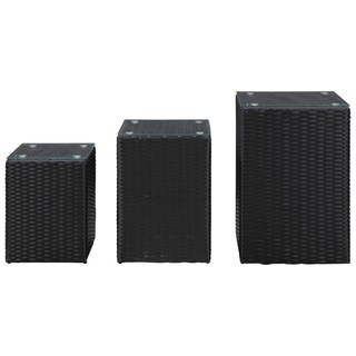 Foto 2 | Foto 2 | Mesas Auxiliares Vidaxl 3 Unidades Con Tapa De Cristal Poliratán Negro - Venta Internacional.