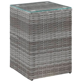 Foto 1 | Foto 1 | Mesa Auxiliar Vidaxl De Poliratán Gris Con Tapa De Cristal Y Marco De Metal - Venta Internacional.