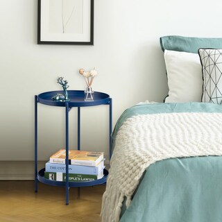 Foto 6 | Foto 6 | Mesa Auxiliar Hollyhome De 2 Niveles Redonda Plegable Para Exteriores Azul Marino - Venta Internacional.