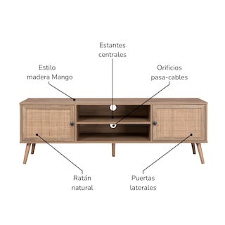 Foto 4 | Foto 4 | Mueble De TV Top Living Vigan con Estantes Y Puertas De Ratán Natural