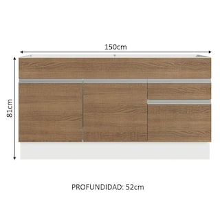 Foto 3 | Foto 3 | Mostrador Fregadero Madesa Glamy 150 cm 2 Cajones 2 Puertas Sin Encimera y Fregadero Blanco/Marrón