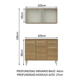 Foto 3 | Foto 3 | Armario de Cocina Compacto 105 cm con Gabinete y Mostrador Madesa Emilly color Marrón